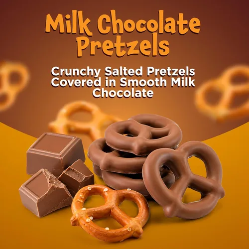 Vista 4 de Pretzels cubiertos de chocolate con leche, aperitivo dulce y salado - Bolsa de 22 onzas Bocadillo de oficina, mini pretzels