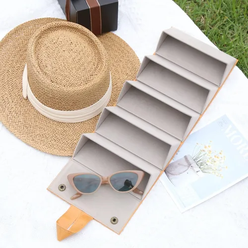 Vista 6 de Estuche para gafas de sol para hombres o mujeres, estuche rígido para lentes múltiples, caja portátil de 5 ranuras para gafas, organizador de gafas