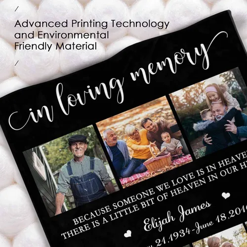 Vista 5 de Caisuedawn Manta conmemorativa con nombre personalizado con fotos, manta personalizada de ángel de condolencia por pérdida de madre, papá y abuela