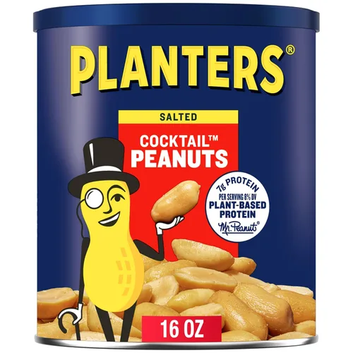 Vista 20 de PLANTERS Cacahuetes tostados secos, proteína a base de plantas, ligeramente salado, aperitivo de maní, tarro de 16 onzas