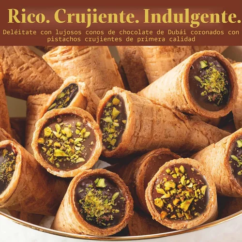 Vista 4 de Leonessa Conos de Chocolate Dubai con Pistacho Kunafa Hechos con Chocolates Belgas Premium Chocolate Kunafa Chocolates de Dubai - 4,7 oz
