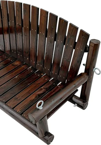 Vista 6 de 3.5 FT Rustic Log Wooden Porch Swing, Heavy-Duty 900 LBS, Outdoor Hanging Bench for Patio, Garden, Yard – Solid Fir Wood, Handcrafted