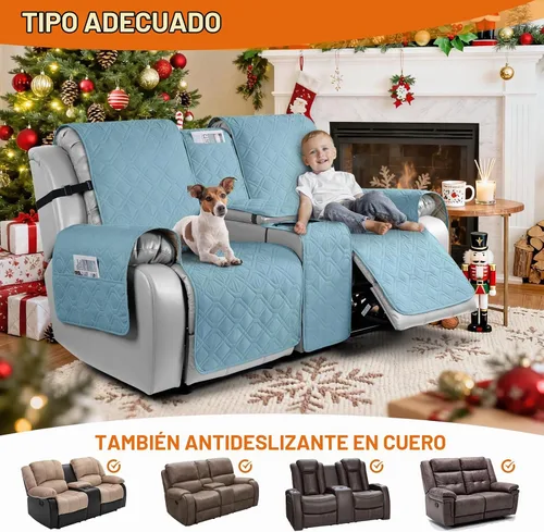 Vista 5 de VANSOFY Funda para Sofá de Dos Plazas Reclinable con Consola 100% Impermeable Fundas de Sofá Antideslizantes Funda de Sofá Reclinable Dividida Azuree