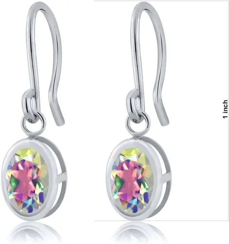 Vista 150 de Gem Stone King Aretes colgantes de plata de ley 925 de 0.276 x 0.197 in con piedra natal ovalada de alambre francés para mujer