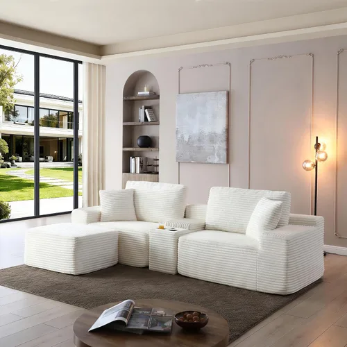 Vista 9 de ivoros Sofá modular modular de 111 pulgadas, sofá de nube moderno de gran tamaño para sala de estar, sofás en forma de L con otomanas, puertos USB