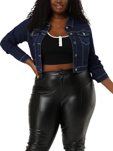 Vista 18 de uxcell Chaquetas de mezclilla cortas con botones de talla grande para mujer con costuras 2025