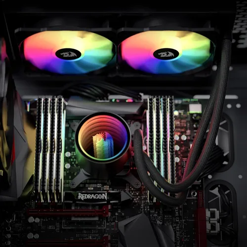 Vista 8 de Redragon HL240 ARGB Sistema de refrigeración líquida, enfriador de agua de CPU con radiador de alta eficiencia de 3300 RPM, 20 dBA silencioso