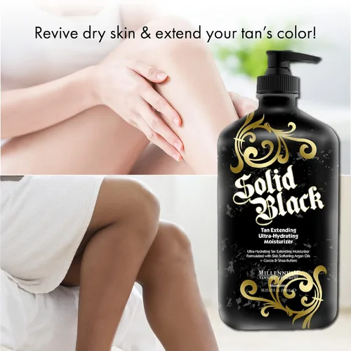 Vista 4 de Millennium Tanning Solido Black Tan Extender Crema Hidratante Loción Corporal Tatuaje Potenciador con Aceites de Argán y Aloe Vera 18.25 Fl. Oz.