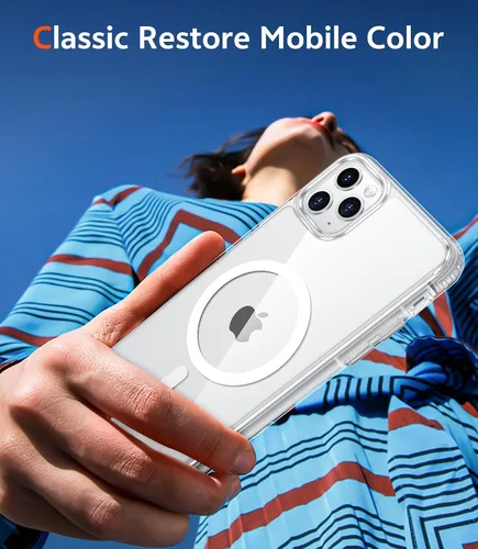 Vista 7 de FNTCASE para iPhone 11 Pro-Max: Funda de teléfono magnética transparente Compatible con Magsafe, delgada, antiamarillamiento, grado militar