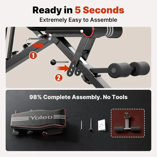 Vista 3 de YOLEO Adjustable Weight Bench for Home Gym, ASTM-Certified 827LBS, 98% Pre-Assembled, Foldable Gym Bench with 84 Positions Incline Decline Flat