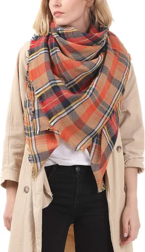 Vista 4 de Century Star Bufanda de invierno para mujer, bufanda de otoño a cuadros, bufanda de punto de gran tamaño, bufanda triangular grande para mujer, chal