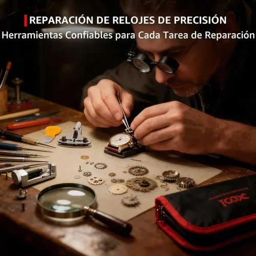 Vista 8 de XOOL Kit de herramientas de reparación profesional de reloj de 151 piezas, incluye kit de cambio de batería de reloj, abridor de caja de reloj 151