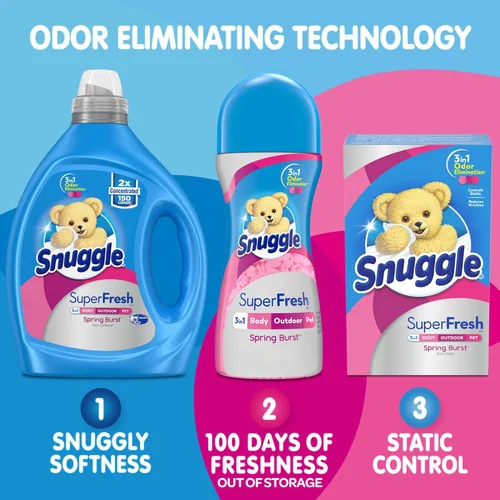 Vista 15 de Snuggle Suavizante líquido para telas, SuperFresh Spring Burst, elimina olores fuertes, concentrado 2 veces, 150 cargas (el tamaño puede variar)