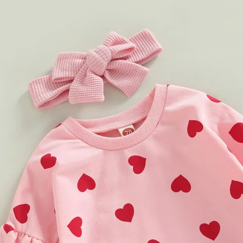 Vista 116 de SOLILOQUY Traje de manga larga con cuello redondo para el primer día de San Valentín para bebé niño y niña, mameluco de corazón de amor