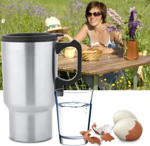 Vista 6 de Hervidor eléctrico pequeño portátil de 12 V, 15.2 fl oz, taza de calefacción de viaje de acero inoxidable, taza de calefacción para automóvil, taza