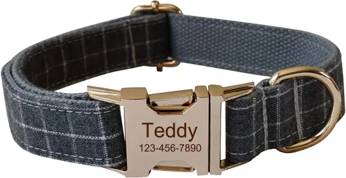Vista 9 de Collares personalizados para cachorros, mascotas pequeñas, medianas y grandes con nombre y número de teléfono grabados (S, azul)