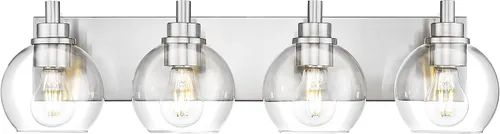 Vista 15 de Accesorios de iluminación de baño, luz de tocador mate negra de 2 luces, apliques de pared modernos con pantalla de globo de vidrio transparente