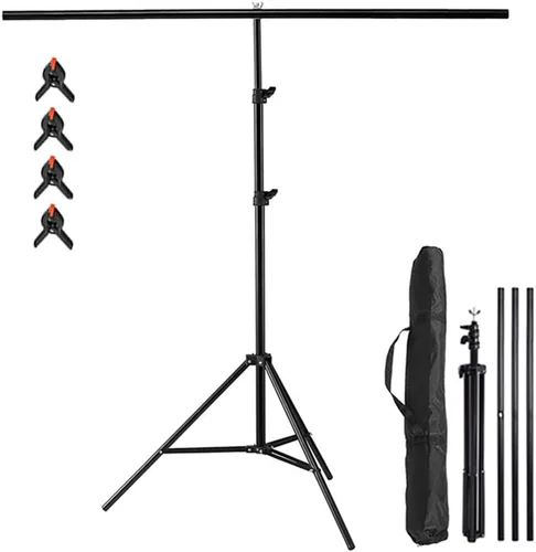 Vista 10 de Meking Soporte de fondo para fotos en forma de T, 4 x 6.5 pies/3.9 x 6.6 ft, sistema de soporte de fondo portátil con 2 abrazaderas de resorte