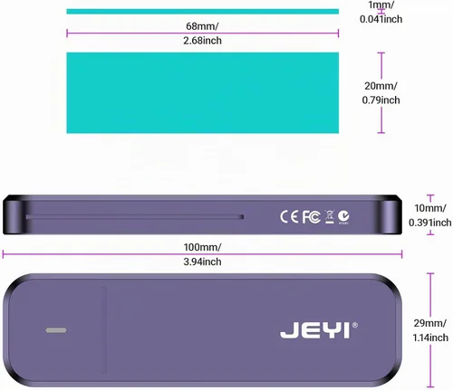 Vista 9 de JEYI Carcasa SSD NVMe, adaptador/lector M.2 a USB C de 10 Gbps, refrigeración de aluminio, teclas M, compatible con SSD 2230/2242/2260/2280