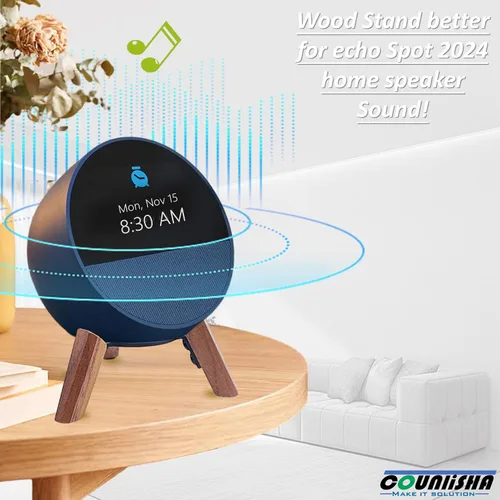 Vista 2 de Real Wood Stand for Echo Spot (2024 Released) Smart Alarm Clock, Tripod Mount Accessories Protect Alexa for Better Sound, Secure Stable Wooden