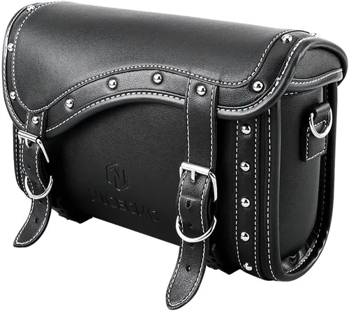 Vista 9 de NICECNC Bolsa de horquilla para motocicleta - Bolsa universal de herramientas de cuero PU con correas reforzadas, impermeable, negra