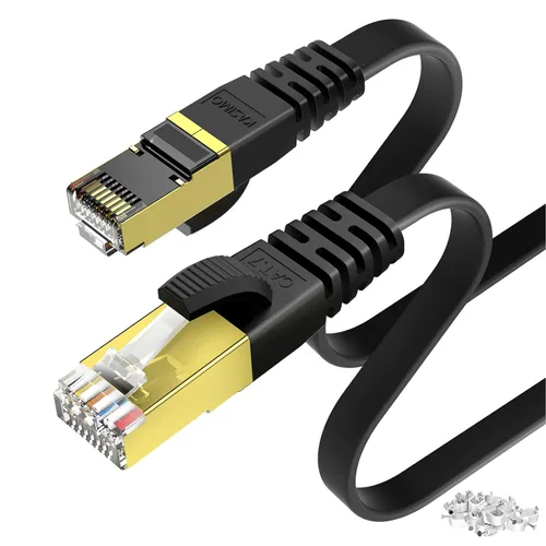 Vista 12 de KASIMO Cable Ethernet plano Cat 8 de 1 pie, cable de red LAN de Internet plano de alta velocidad Cat8 de 40 Gbps 2000 MHz SSTP con conector RJ45