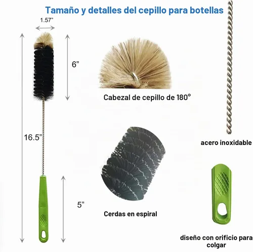 Vista 5 de Paquete de 2 cepillos para botellas de 16", Dokpod cepillos de limpieza de mango largo para limpieza de botellas de cuello largo y estrecho, agua