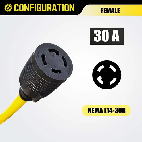 Vista 3 de Cable adaptador NEMA 5-15P a L14-30R, convertidor de bloqueo giratorio de 4 clavijas de 120 V a 30 amperios, interruptor de transferencia de enchufe