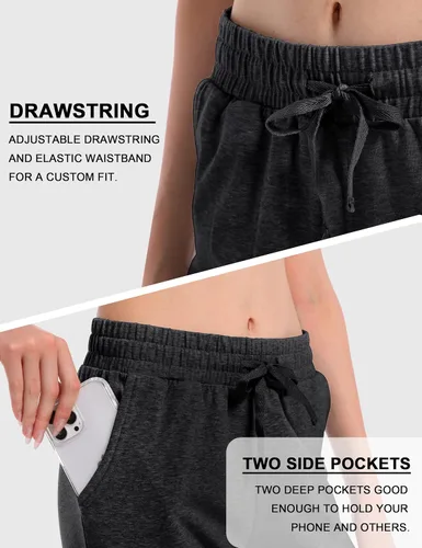 Vista 4 de HARTPOR Pantalones deportivos de algodón para mujer, pantalones deportivos para yoga, pantalones deportivos casuales para correr con bolsillos