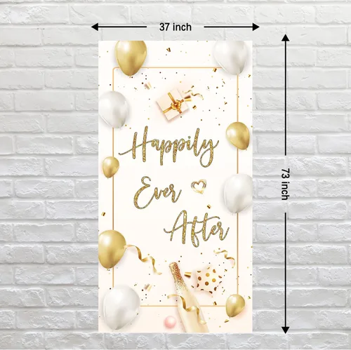 Vista 2 de INNORU Decoración de pancarta de puerta con texto en inglés "Happily Ever After", decoración de cubierta de puerta de fiesta de boda, letrero