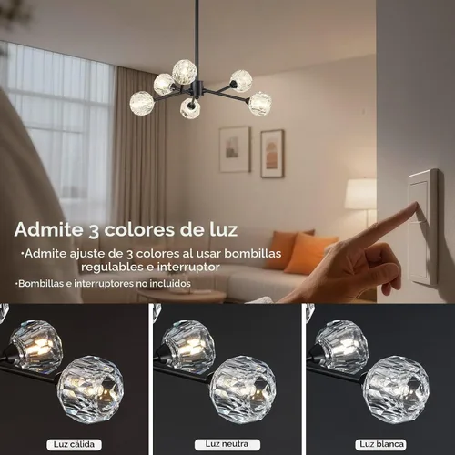Vista 5 de Weesalife Candelabros Sputnik para comedor, 6 luces D25 pulgadas Negro