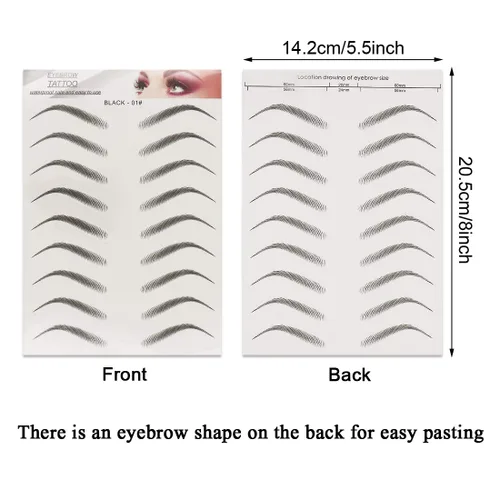 Vista 3 de 6 hojas de calcomanías de tatuaje de cejas, 6D realista, forma de plantilla de cejas, impermeable, transferencia de cejas, herramienta de maquillaje