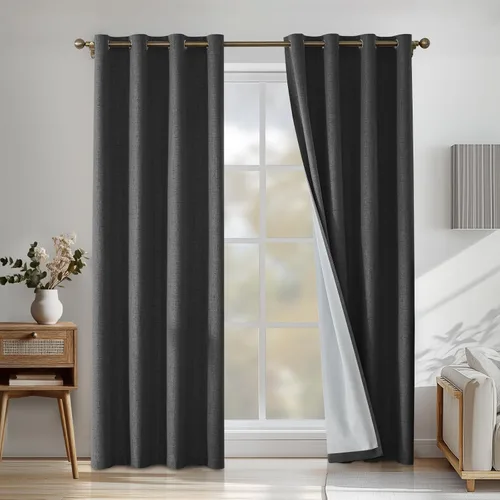 Vista 73 de Cortinas 100% opacas para dormitorio, cortinas opacas de 63 pulgadas de largo, cortinas opacas de lino para sala de estar, cortinas con ojales