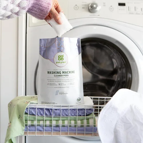 Vista 6 de Grab Green Cápsulas limpiadoras para lavadora, sin fragancia, 5 unidades Limpia y refresca lavadoras; sin productos químicos agresivos; polvo a