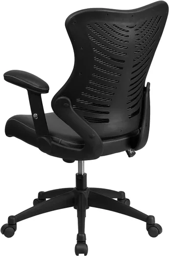 Vista 6 de Flash Furniture Kale Silla de oficina ergonómica giratoria ejecutiva de malla negra con asiento LeatherSoft y brazos ajustables Asiento ergonómico