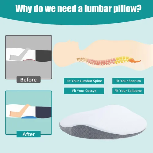 Vista 4 de ROYALAY Almohada de apoyo lumbar para cama, almohada de cintura de espuma viscoelástica para dormir, almohada ergonómica de cuña para soporte