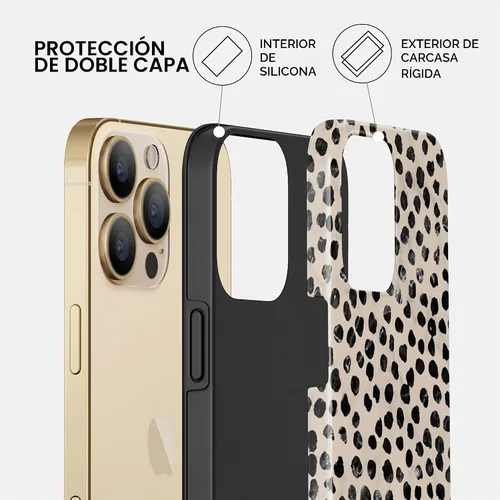 Vista 3 de BURGA - Funda p/teléfono compatible con iPhone 13 Pro, carcasa rígida híbrida de 2 capas + Funda protectora de silicona, almendras latte a lunares