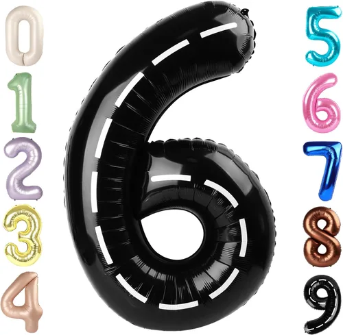 Vista 417 de Globos con números de 40 pulgadas, color negro, para decoraciones de cumpleaños de 10 a 100 años Jumbo 40In & Vibrant Color, With Hanging Holes