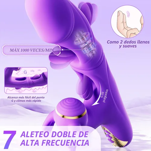 Vista 3 de Juguetes sexuales vibradores para mujeres - Vibrador conejo 4EN1 con 10 aleteos, 10 vibraciones y 7 golpeteos, vibradores de punto G, consoladores