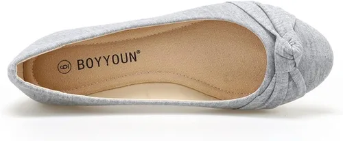 Vista 4 de Zapatos planos de ballet para mujer - Zapatos de vestir clásicos con puntera redonda anudados en la parte delantera de lona - Bonitos zapatos