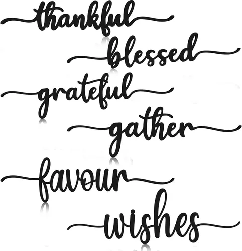 Vista 7 de 12 piezas de letreros de madera con palabras navideñas recortadas "Joyful Merry Thankful Grateful Blessed Peace Gather" para decoración de plato