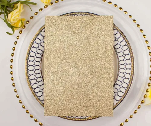 Vista 2 de 50 tarjetas de invitación de boda de 5 x 7 pulgadas, cortadas con láser, solo bolsillo, sin sobre, sin inserto para boda, despedida de soltera Oro