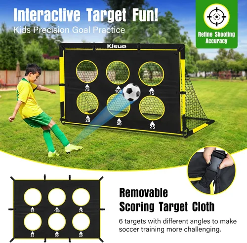 Vista 4 de Juego de portería de fútbol infantil para patio trasero – 2 porterías de fútbol de 6 x 4 pies, equipo de entrenamiento, red de fútbol para niños