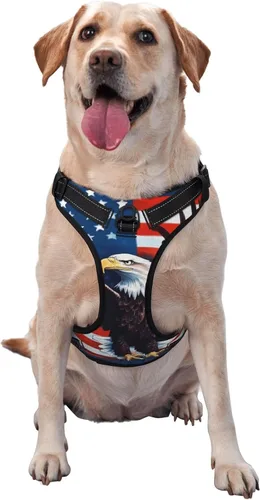 Vista 3 de Dog Harness for Small Dogs with Leash No Pull 2 Leash Clips, Adjustable Soft American Flag and The Eagle Dog Vest Set Small