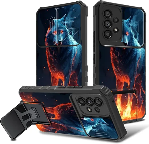 Vista 34 de Funda para Samsung Galaxy A53 5G con cubierta de cámara y soporte de soporte, resistente a prueba de golpes, TPU funda protectora para Samsung