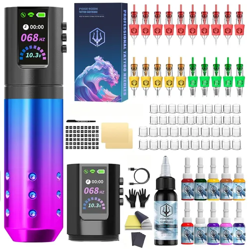 Vista 8 de POSEIDON Kit de pistola de tatuaje, bolígrafo de tatuaje inalámbrico Varios