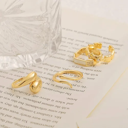 Vista 7 de Anillo de lágrima de cúpula chapada en oro de 18 quilates, ajustable, de bambú, de alto pulido, grueso, cómodo, anillo abierto, joyería minimalista