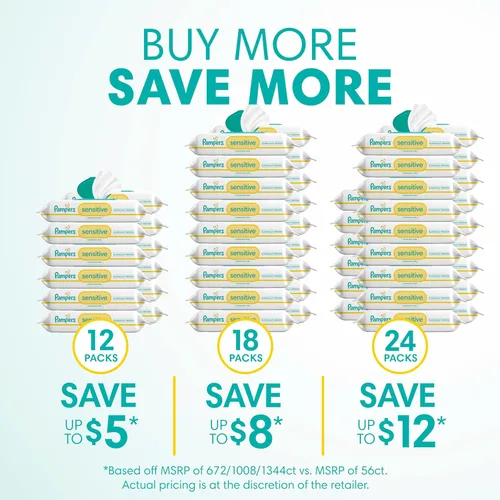 Vista 17 de PAMPERS Swaddlers 360 - Pañales con sistema de ajuste, talla 3, 156 unidades, con toallitas para bebé sensibles, 4 paquetes con tapa abatible