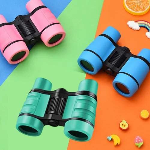 Vista 5 de Prismáticos 4 x 30 con mango antideslizante, a prueba de golpes, para aprendizaje, caza, senderismo, color rosa Rosado