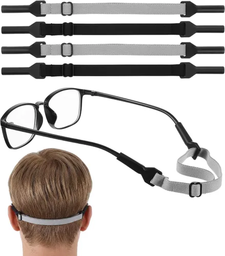 Vista 7 de 4 Pcs Glasses Strap, Adjustable Glasses Strap for Men with Elastic Band No Tail Design for Men, Kids & Boys (Black & Gray)